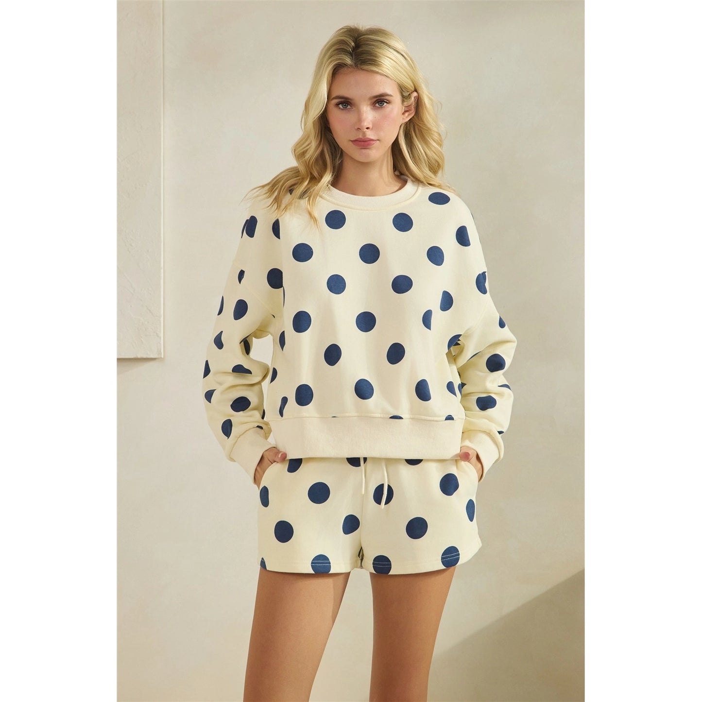 Polka Dot Crew Neck Sweatshirt