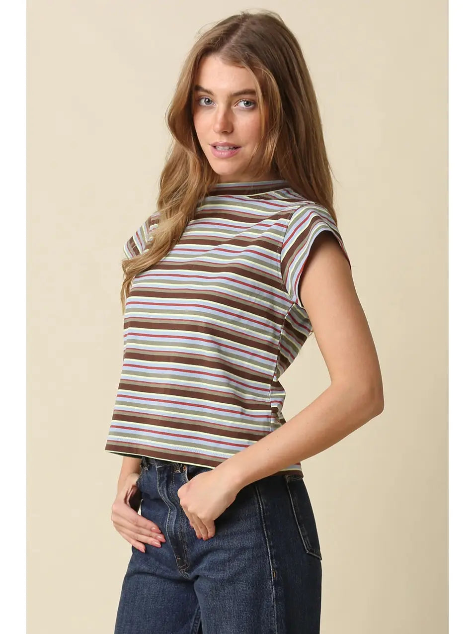 Lizz Stripe Mock Neck Tee