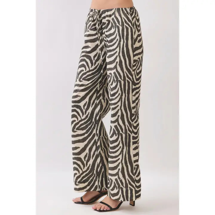 Zebra Print Elastic Waistband Wide Leg Pants