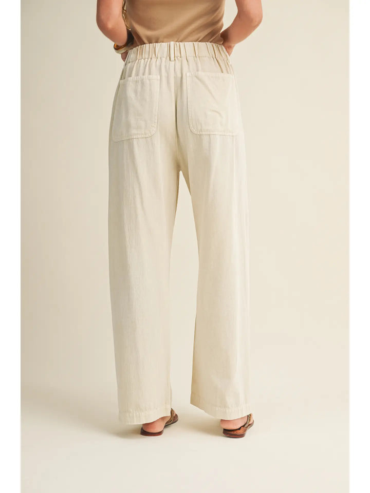 Pleated Drawstring Waist Wide-Leg Dyed Pant