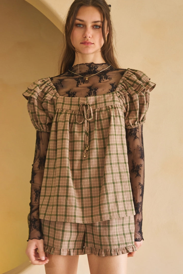 Plaid Puff Sleeve Top