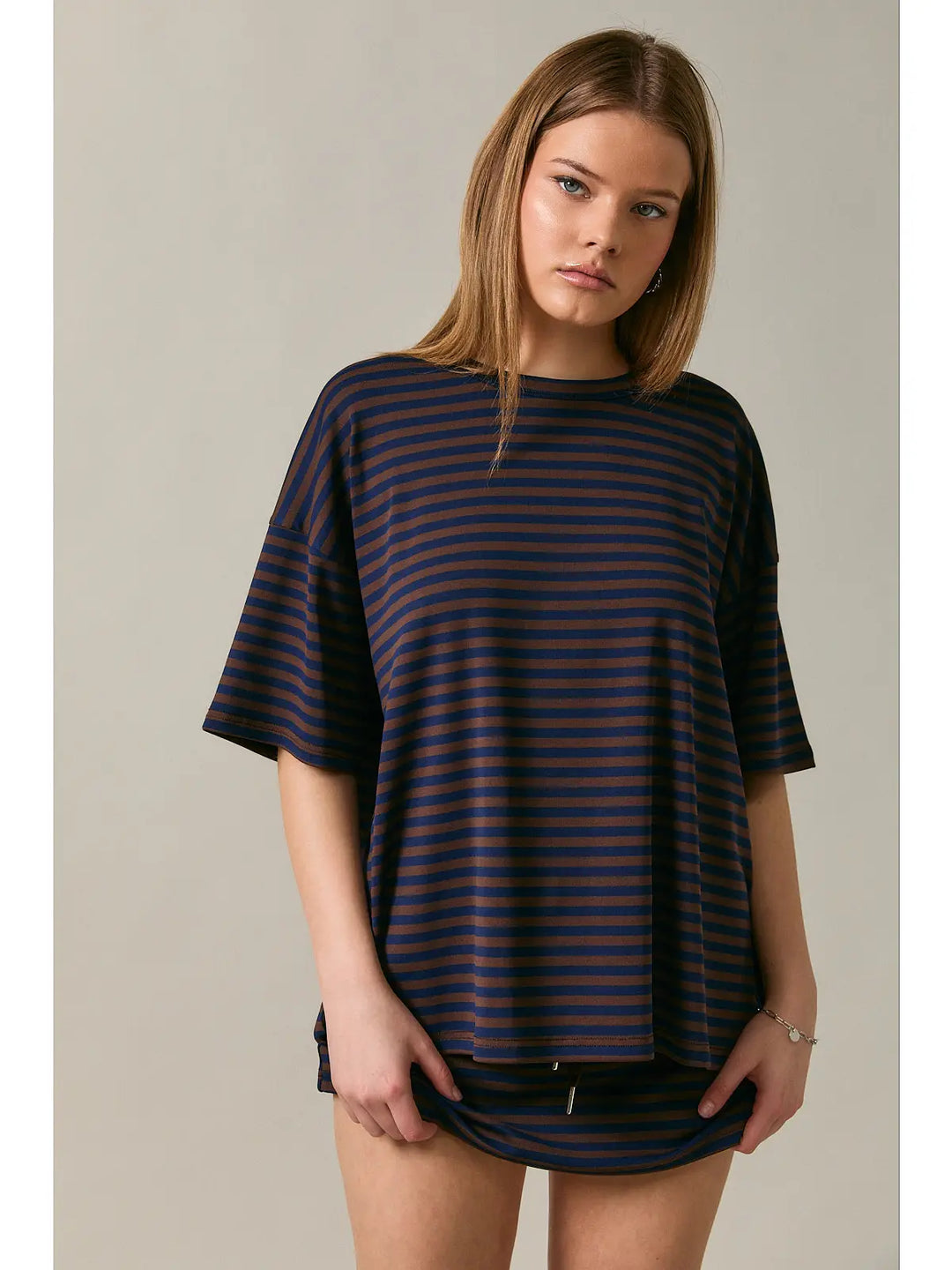 Short Sleeve Round Neck Oversized Stripe T-Shirt