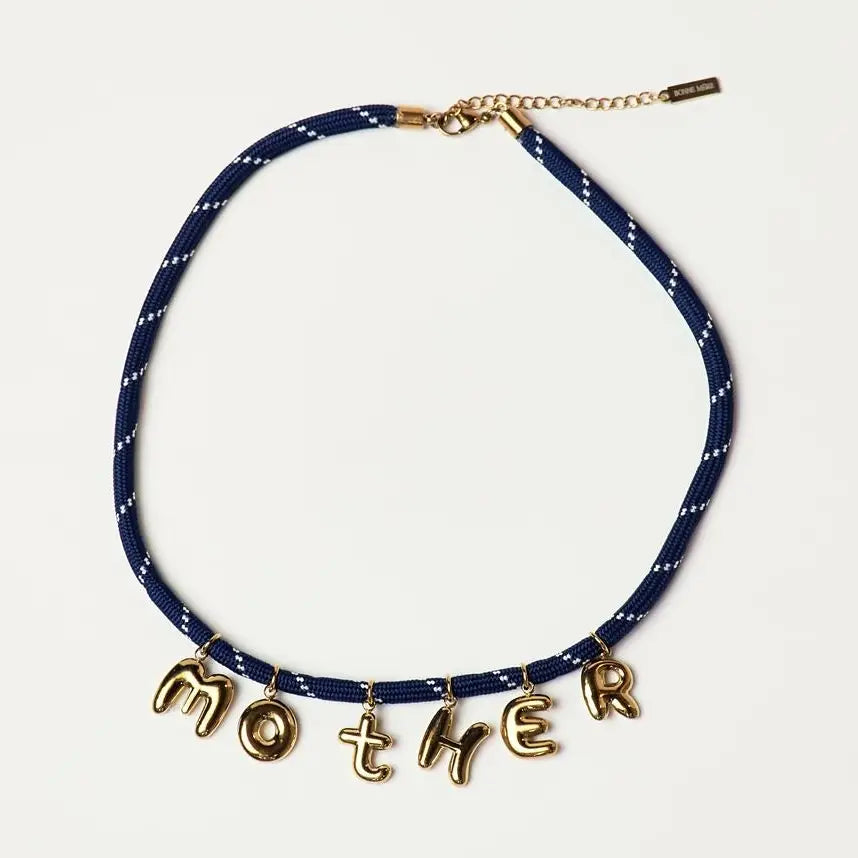 Mother Bubble Cord Necklace - Navy/Gold