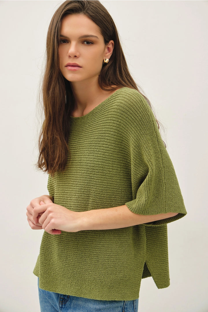 Fern Horizontal Ribbed Dolman Sweater Top