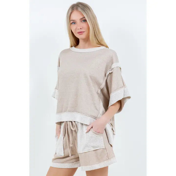 Taupe Contrast Terrycloth Top