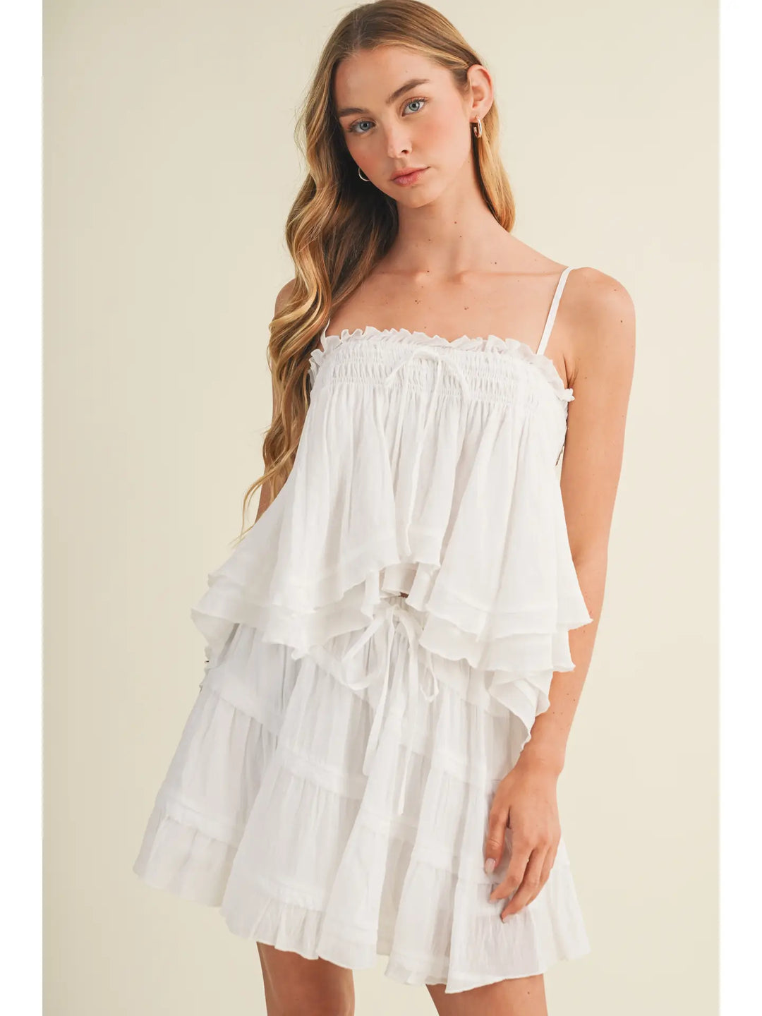 Smocked Bust Asymmetric Tiered Top