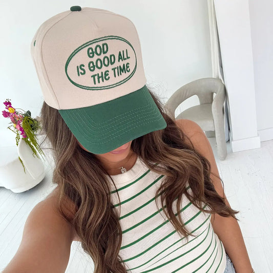 God Is Good - Green Vintage Trucker Hat