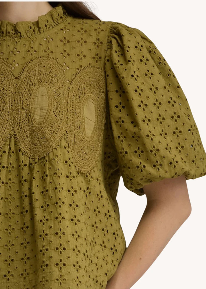 Olive Eyelet Blouse