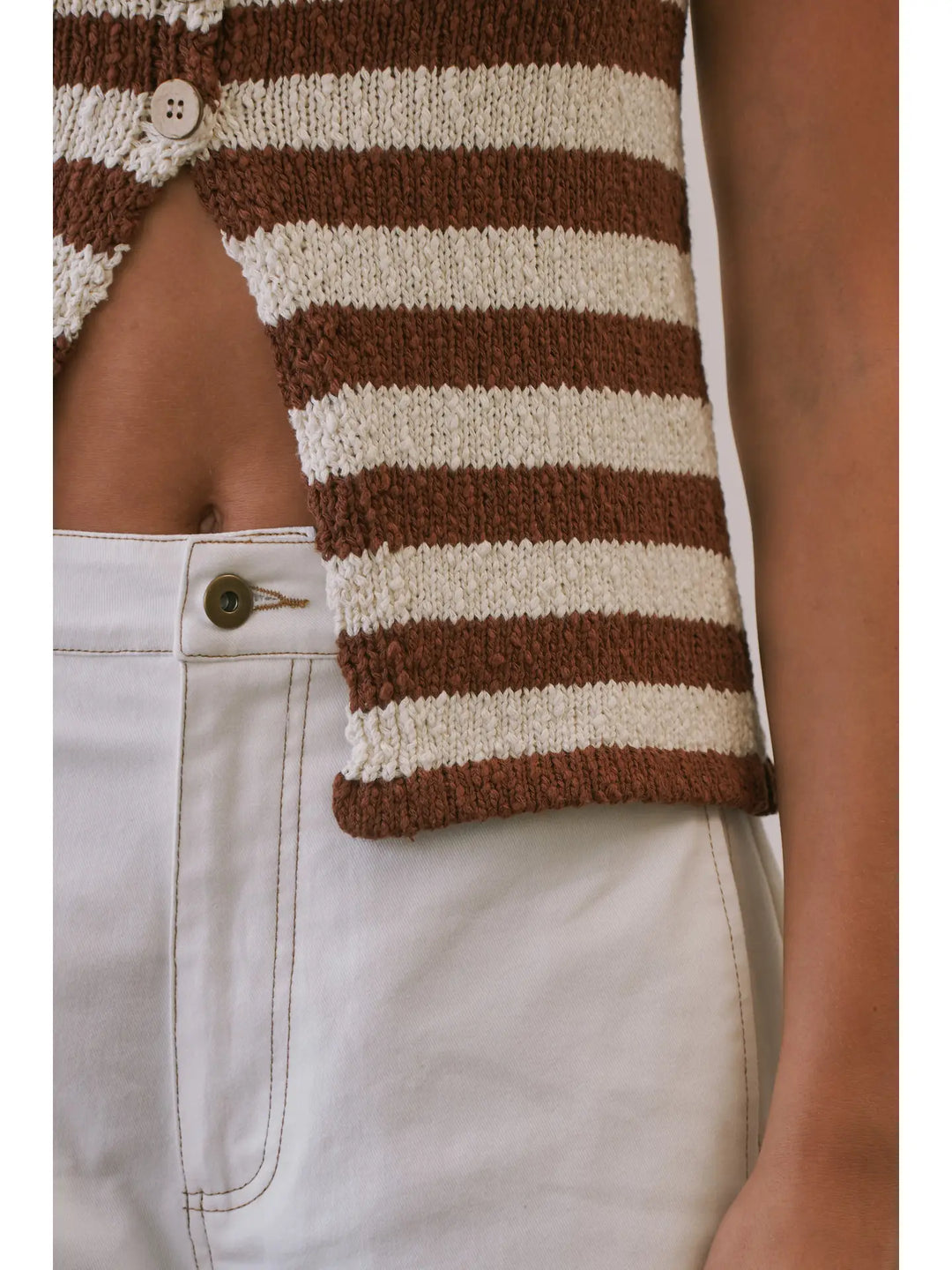Veronica Cotton Contrast Striped Knit Vest