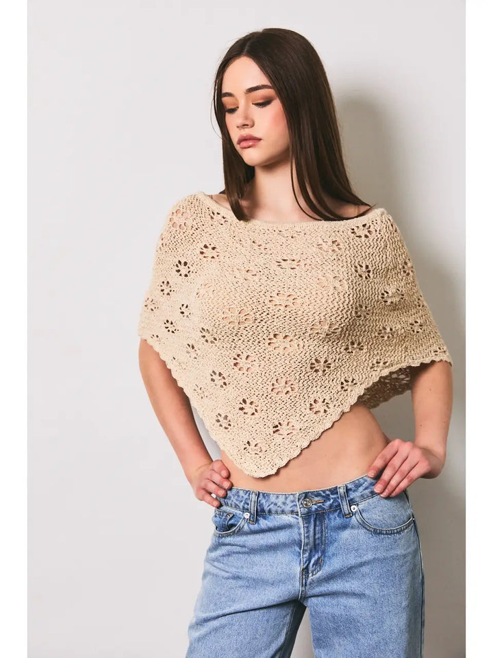 Openwork Detail Sweater Poncho