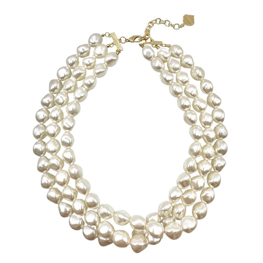 Three Strand Pearl Bead Nugget Necklace