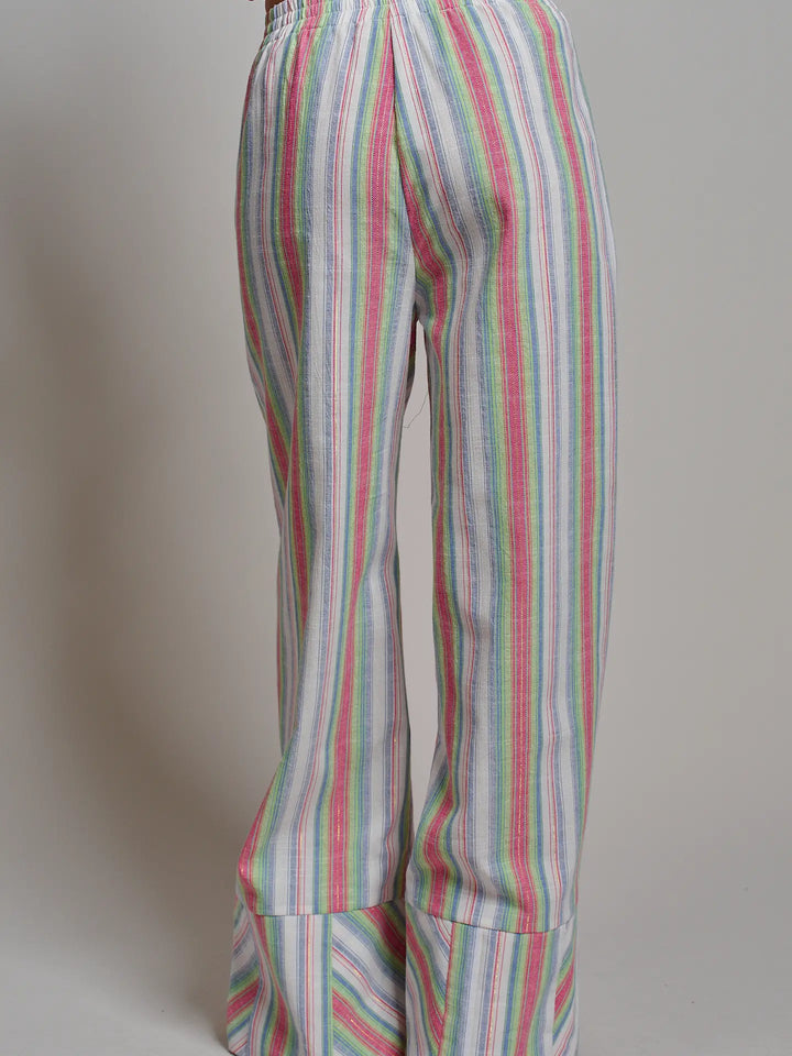 Striped Wide-Leg Cotton Blend Pants