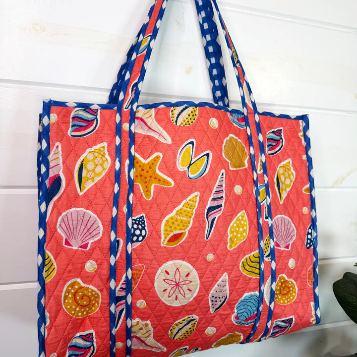 Quilted Tote Bag | Coral Seashell | Large Shopping Tote Bag