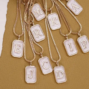 Monogram Initial Rectangle Pearly Charm Necklace