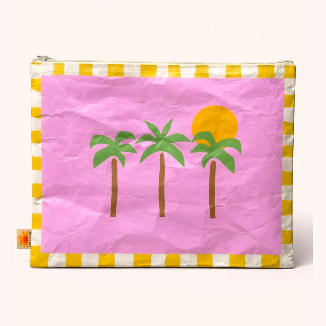 Sand-Proof Beach Pouch 12" | Paper Zip Pouch | Palm Tree Bag