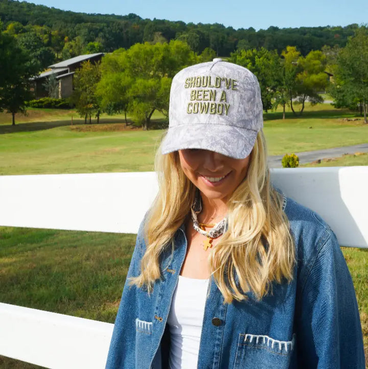 Should've Been A Cowboy - Washed Camo Trucker Hat