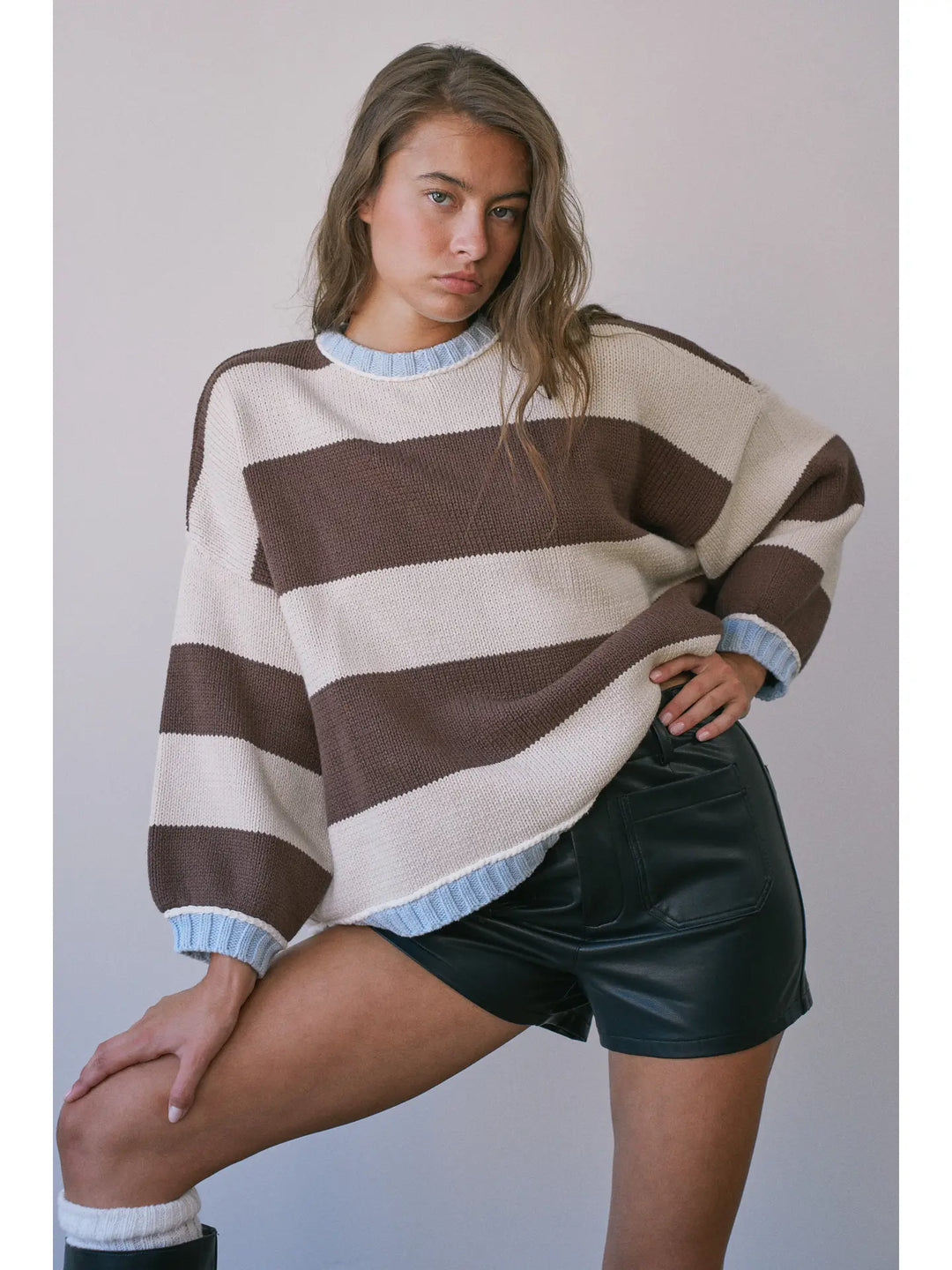 Pierre Heavy Weight Contrast Stripe Sweater (Brown)