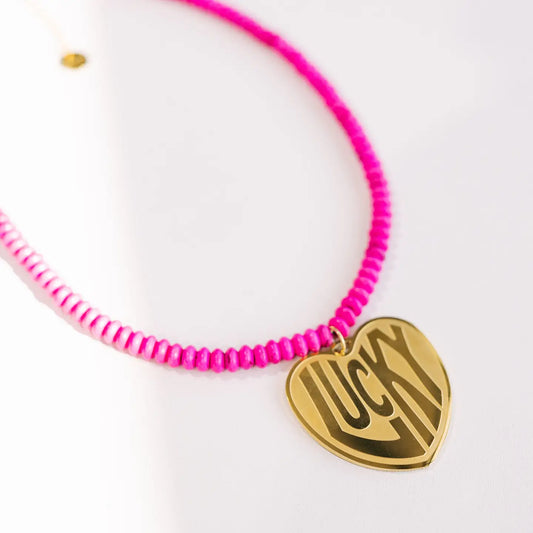 Lucky in Love Stone Necklace - Hot Pink