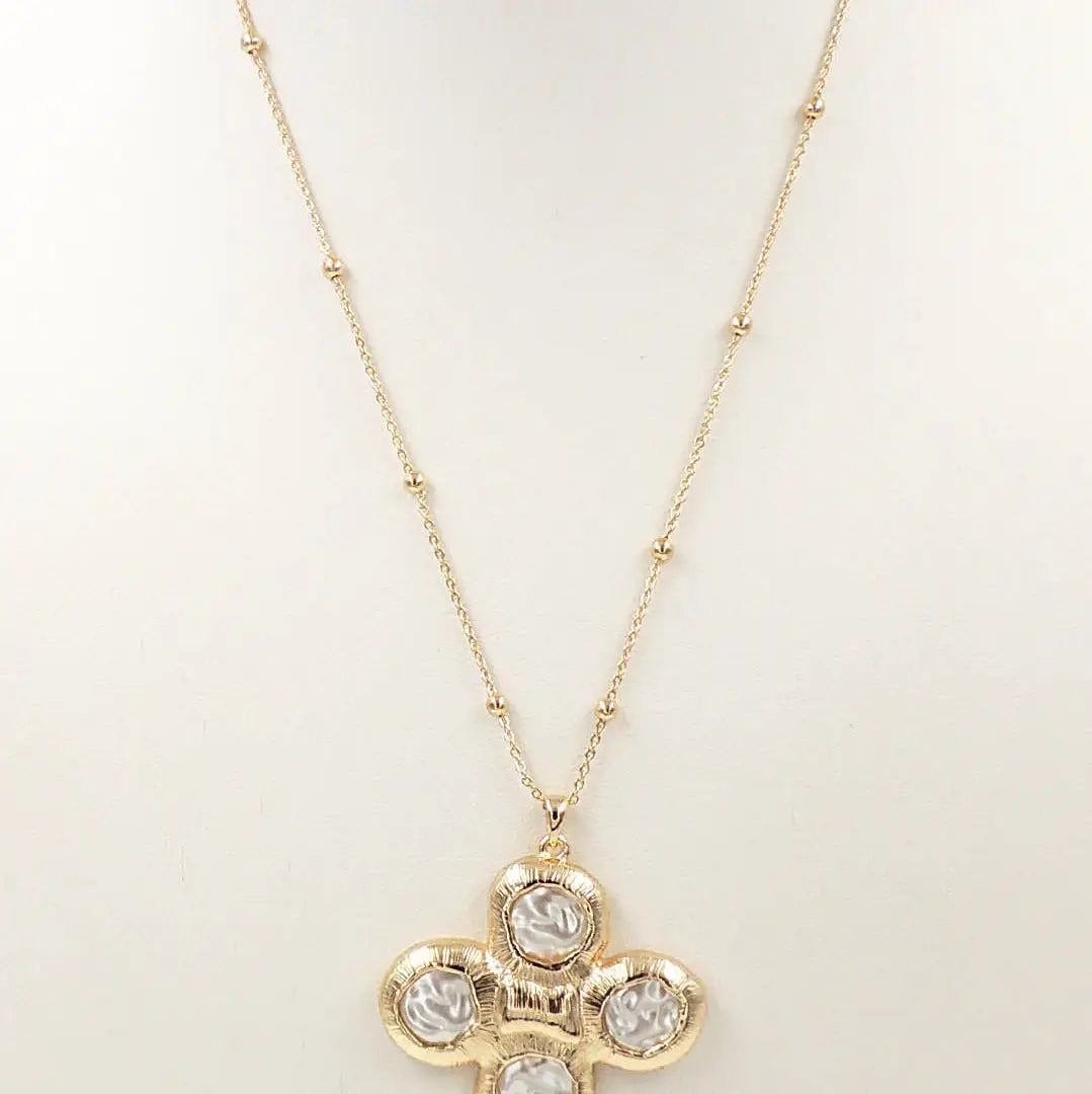 Curved Gold Chain with Coin Pearl and Gold 16"-18" Necklace