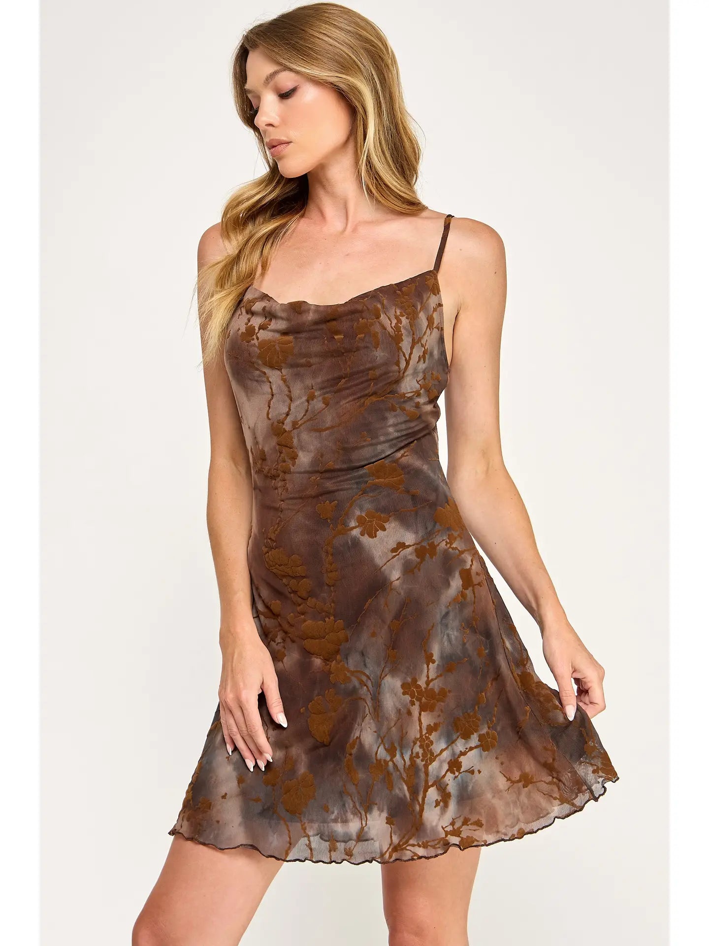 Burnout Slip Dress - Velvet A Line Cowl Spaghetti