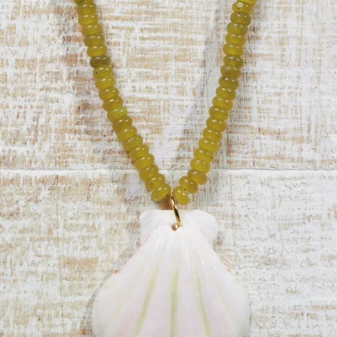 Green Rondelle Beaded Shell Necklace