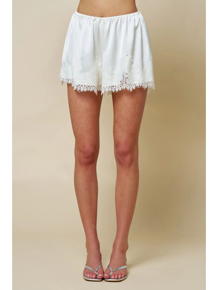 Satin Lace Trim Shorts
