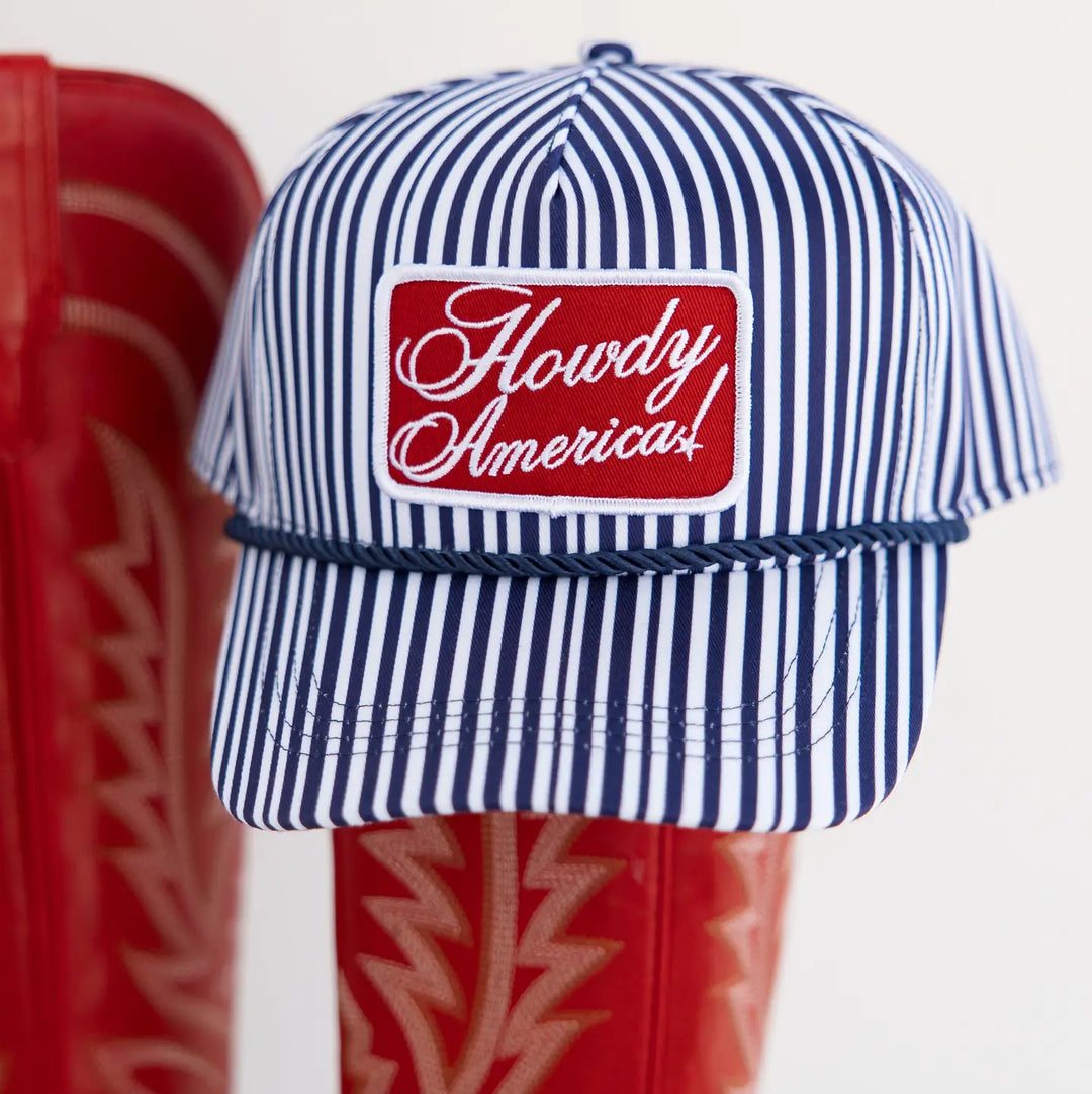 Howdy America Blue Striped Patch Hat 4th of July Hat