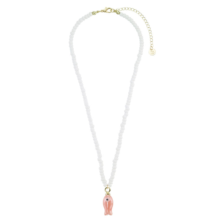 Ceramic Sardine with White Seedbead Necklace