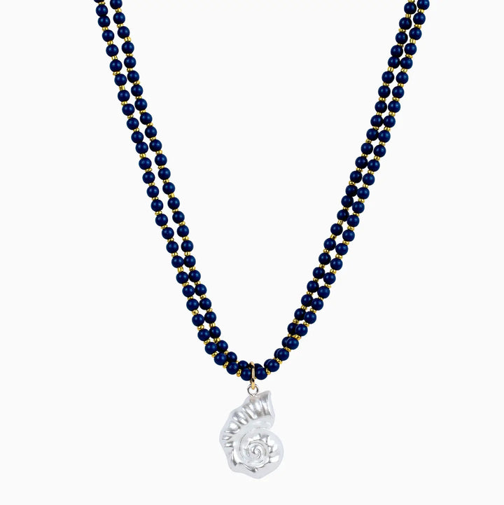 Beach Mode Navy Beaded Shell Necklace
