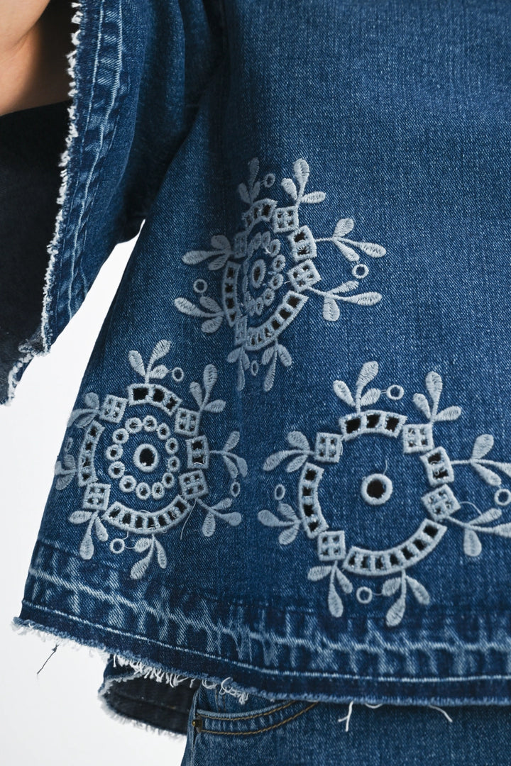 Embroidered Denim Top