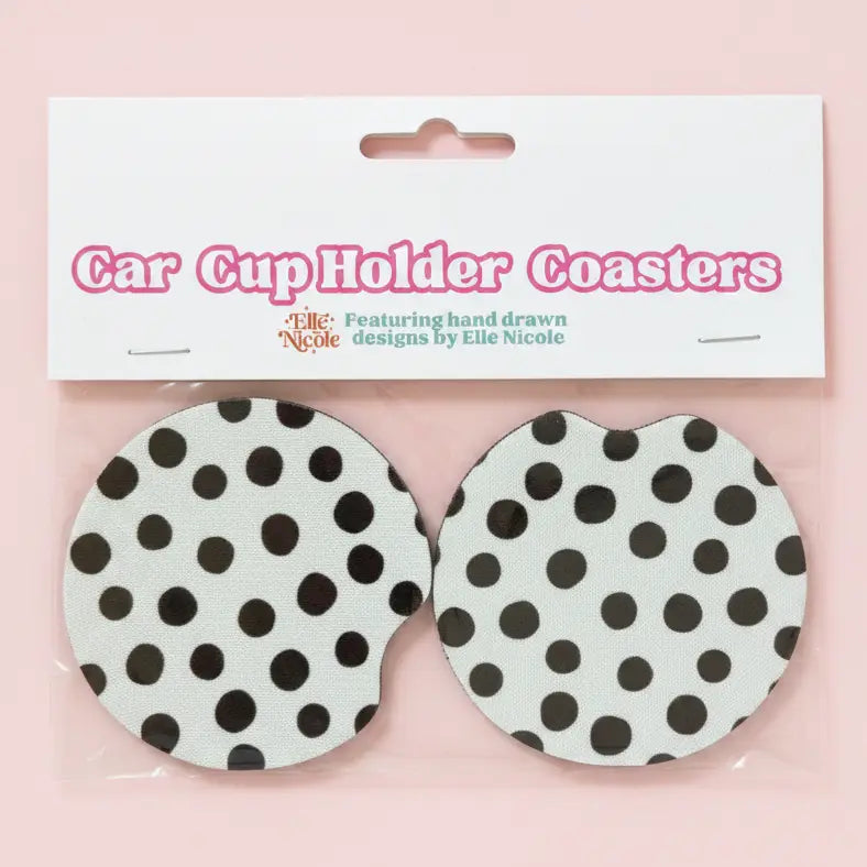 Car Cupholder Coasters - Brown Polka Dot