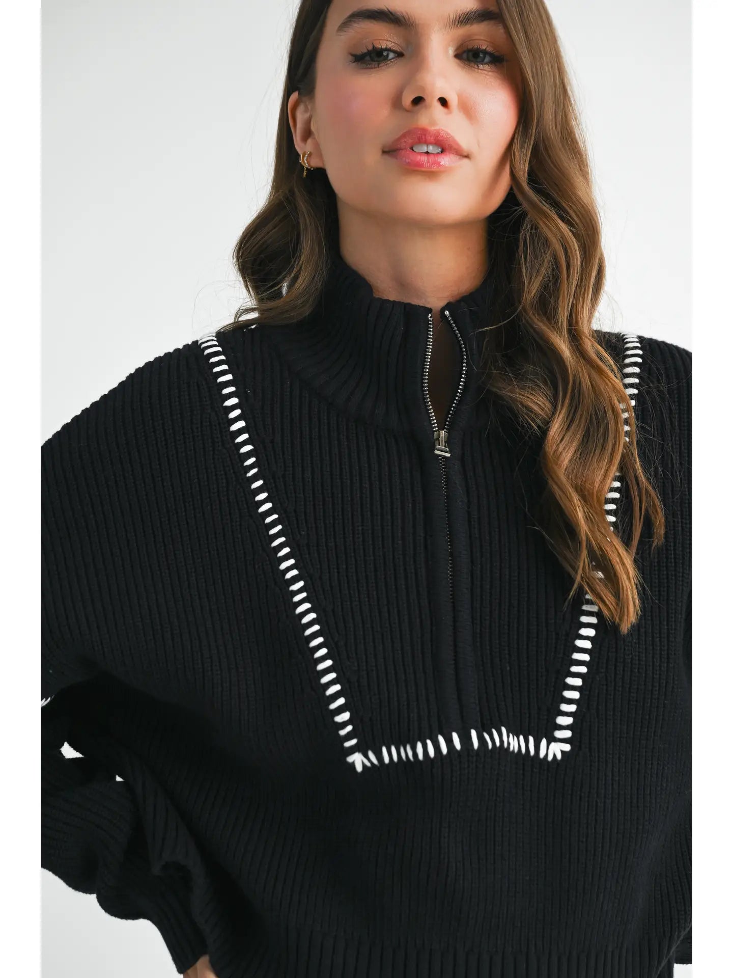 Contrast Stitch Quarter-Zip Sweater