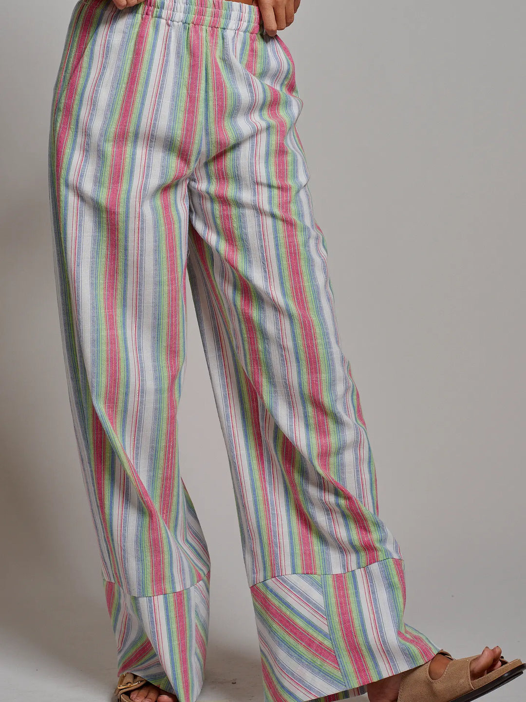 Striped Wide-Leg Cotton Blend Pants
