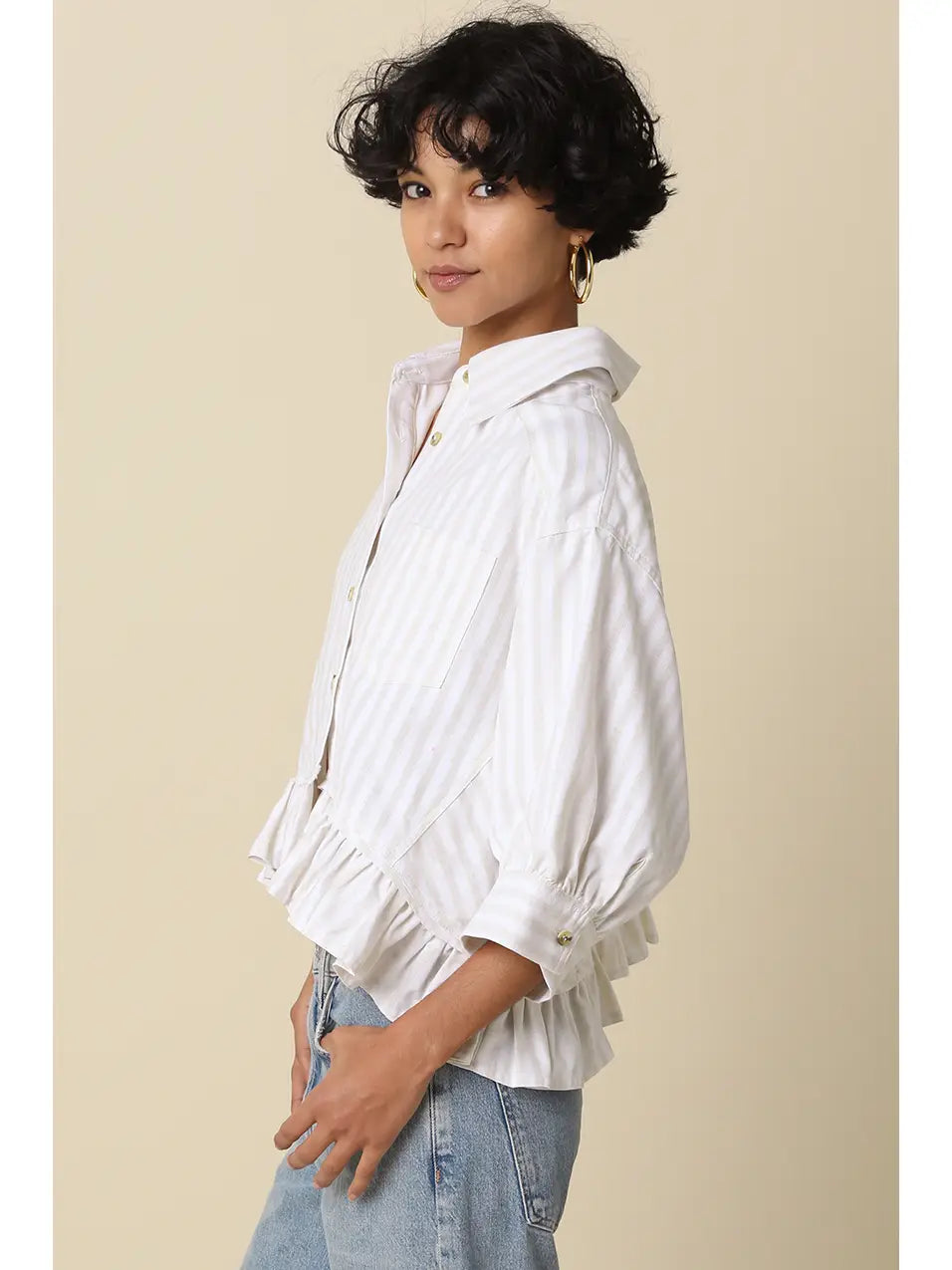 Mattie Striped Ruffle Hem Top