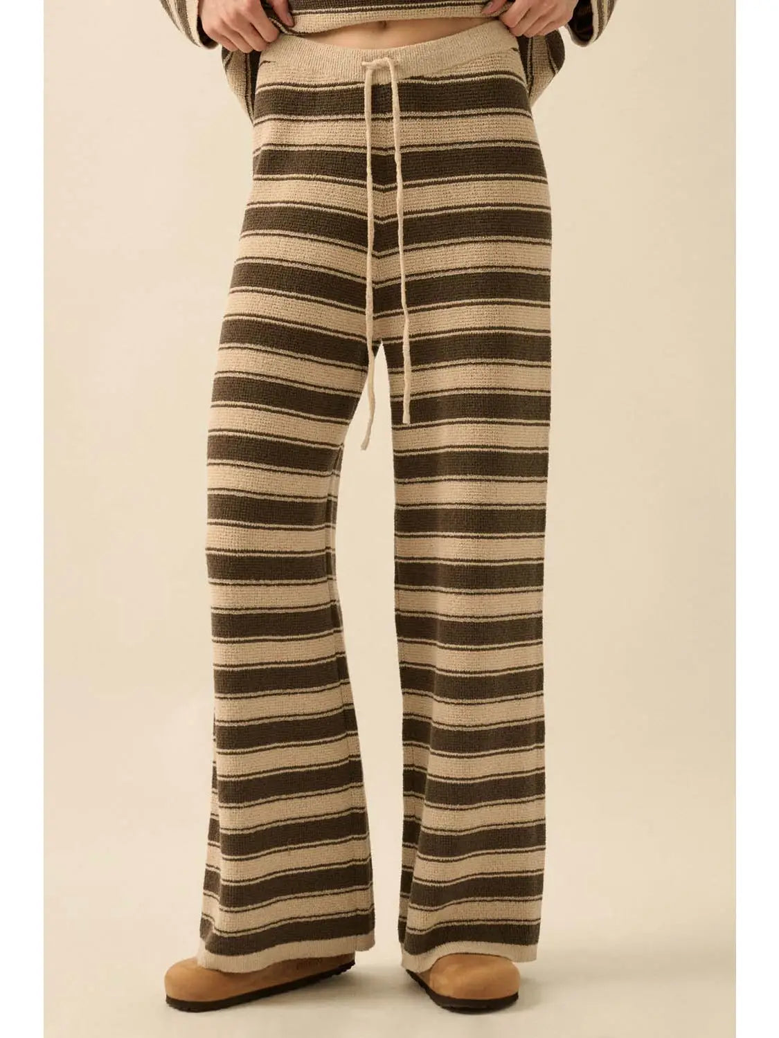 Striped Knit Drawstring Sweater Pants