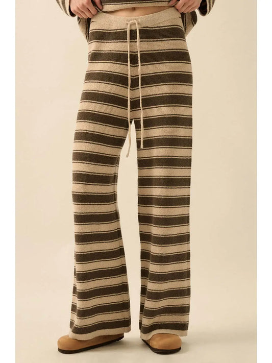Striped Knit Drawstring Sweater Pants