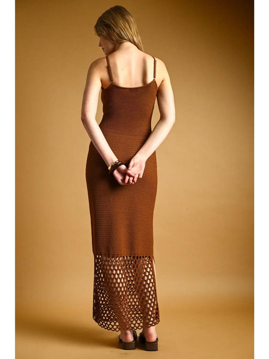 Golden Net Pattern On Bottom Knitted Dress