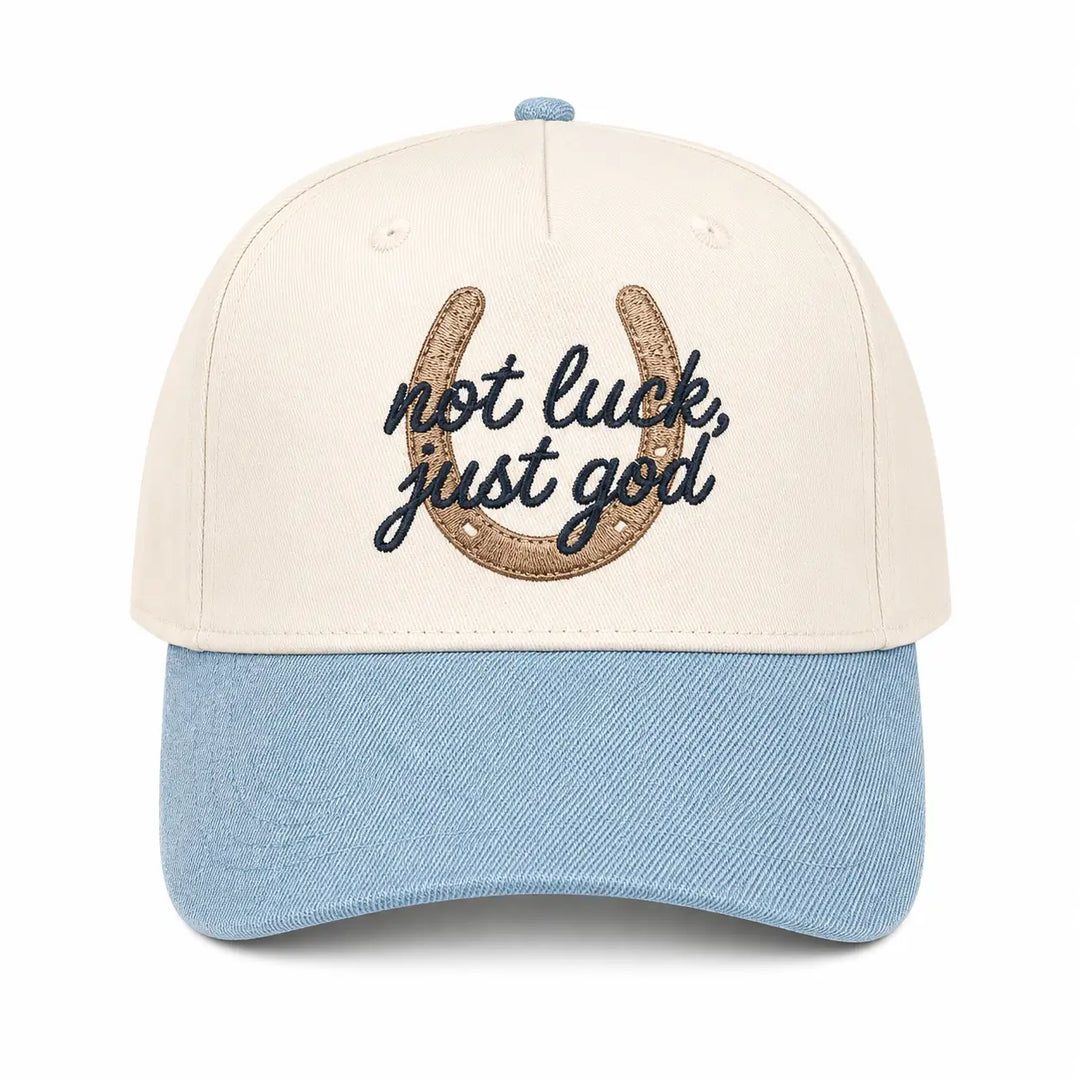 Not Luck Just God Denim Horseshoe Embroidered Baseball Hat