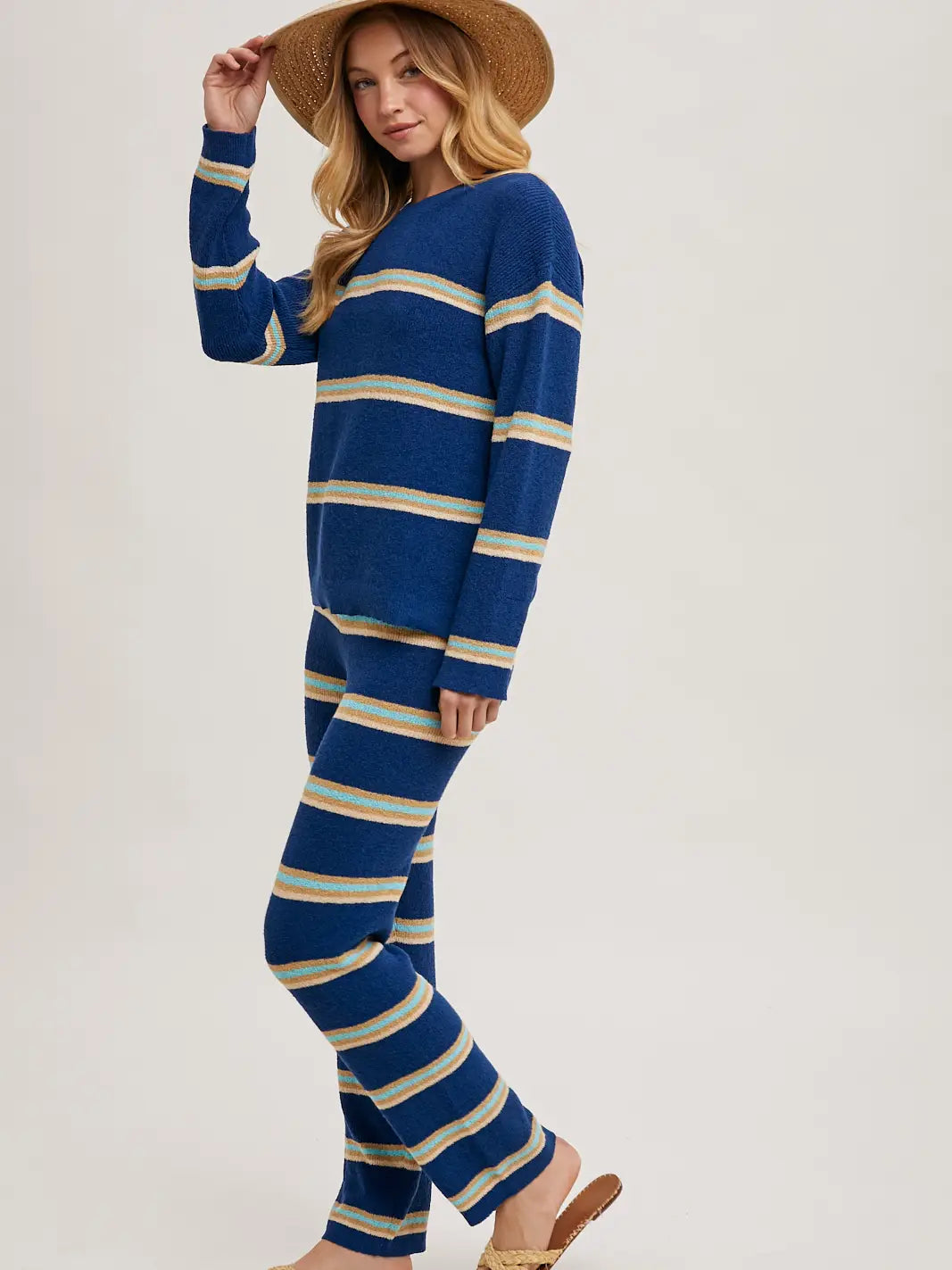 On the Move Striped Knit Pullover and Straight Leg Pants Set