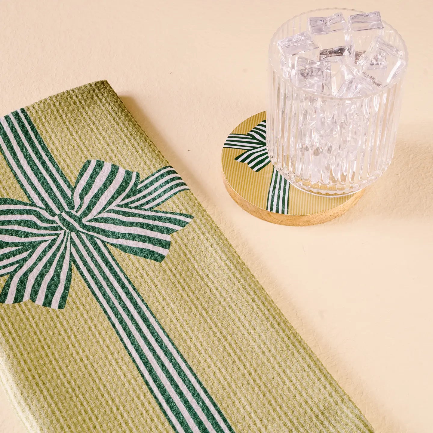 Waffle Tea Towel-Holiday Gift Bow Green