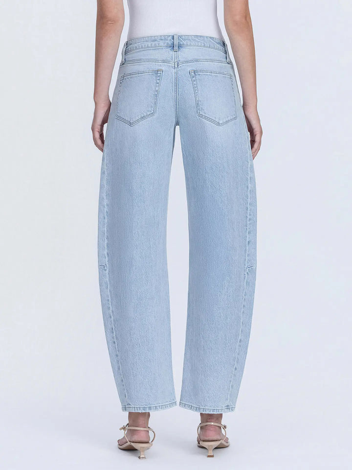 High Rise Light Wash Seam Detail Crop Barrel Jeans