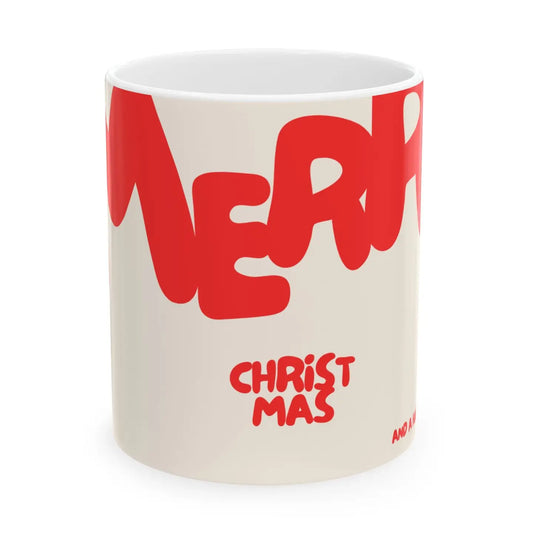 Modern Merry Christmas Ceramic Mug, Red - White