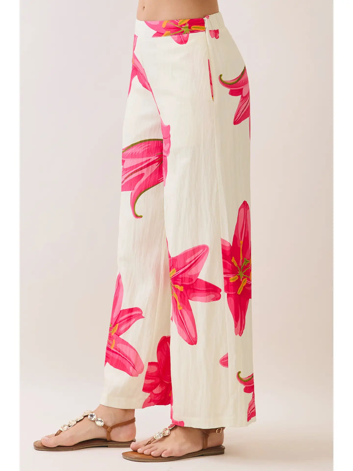 Floral Print Elastic Waistband Wide Leg Pants