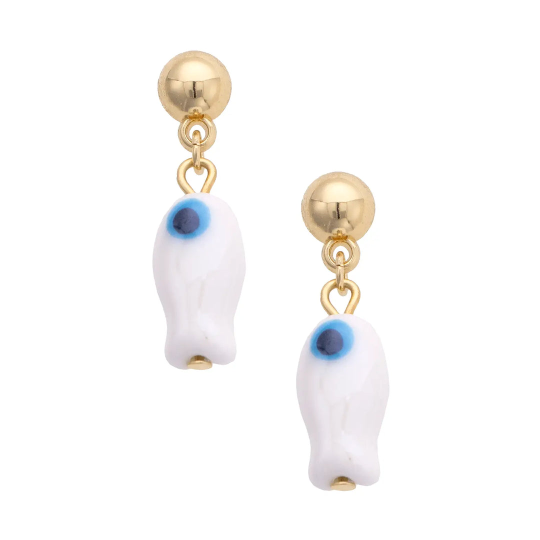 Naxos Ceramic Fish Earrings in Shiny Gold
