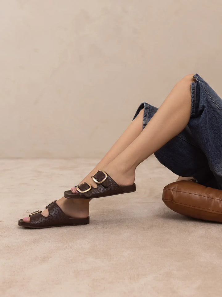 The Desiree | Coffee Modern Woven Buckle Fall Slide