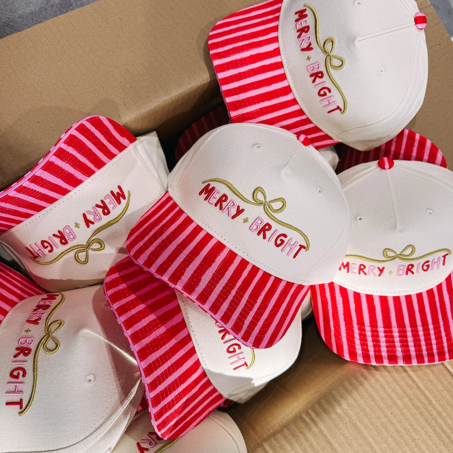 Merry + Bright Trucker Hat - Cream / Red / Pink