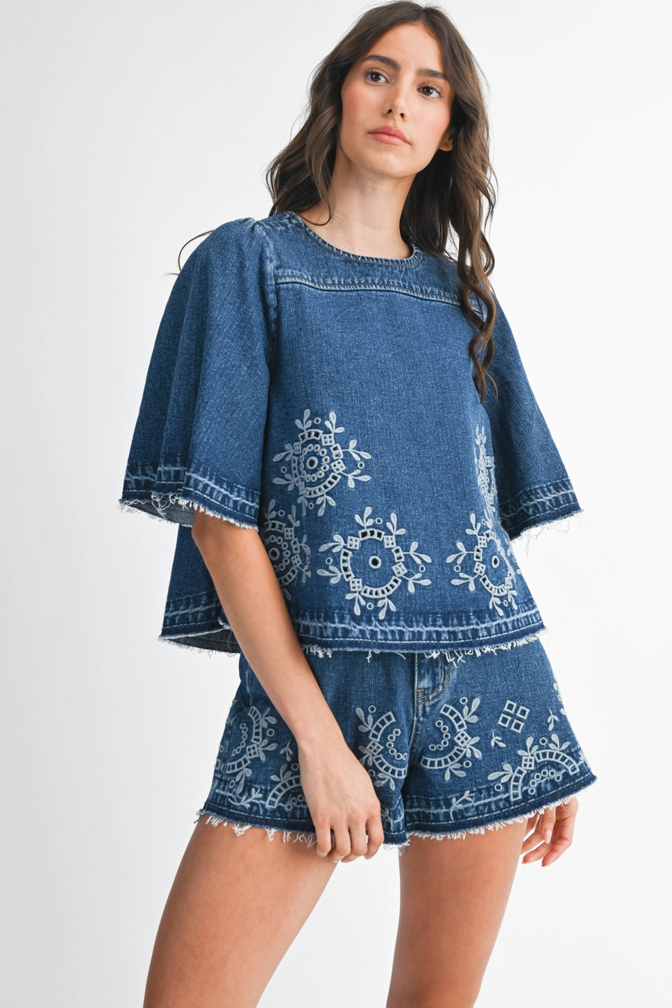 Embroidered Denim Top