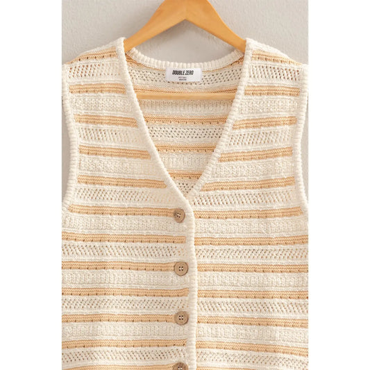 Striped Buttoned Sleeveless Ves