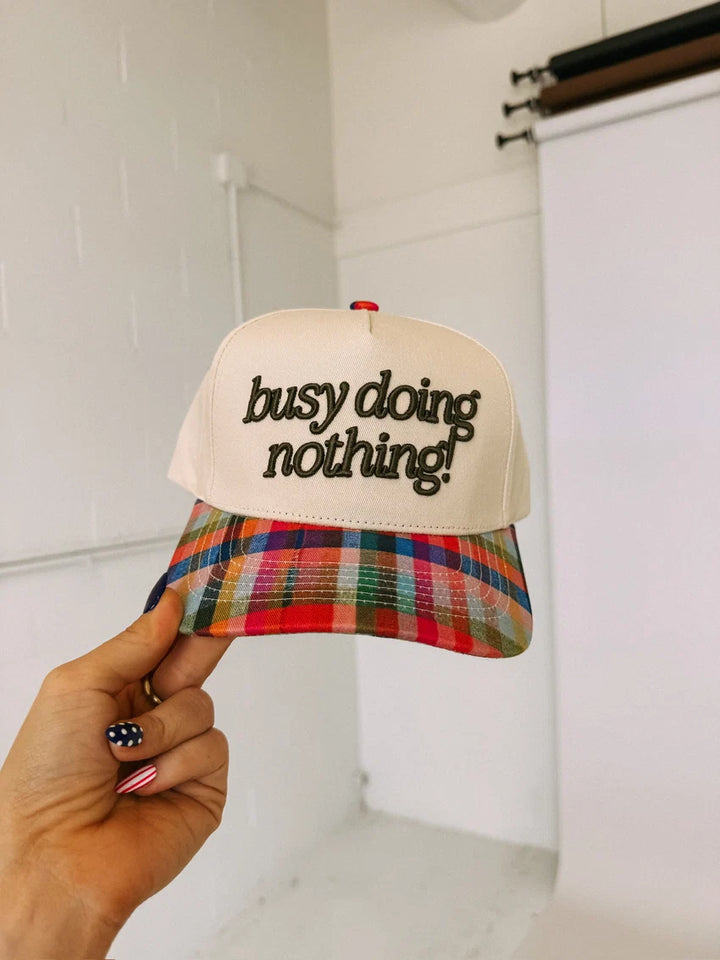ETTA OG | busy doing nothing trucker hat - multi plaid