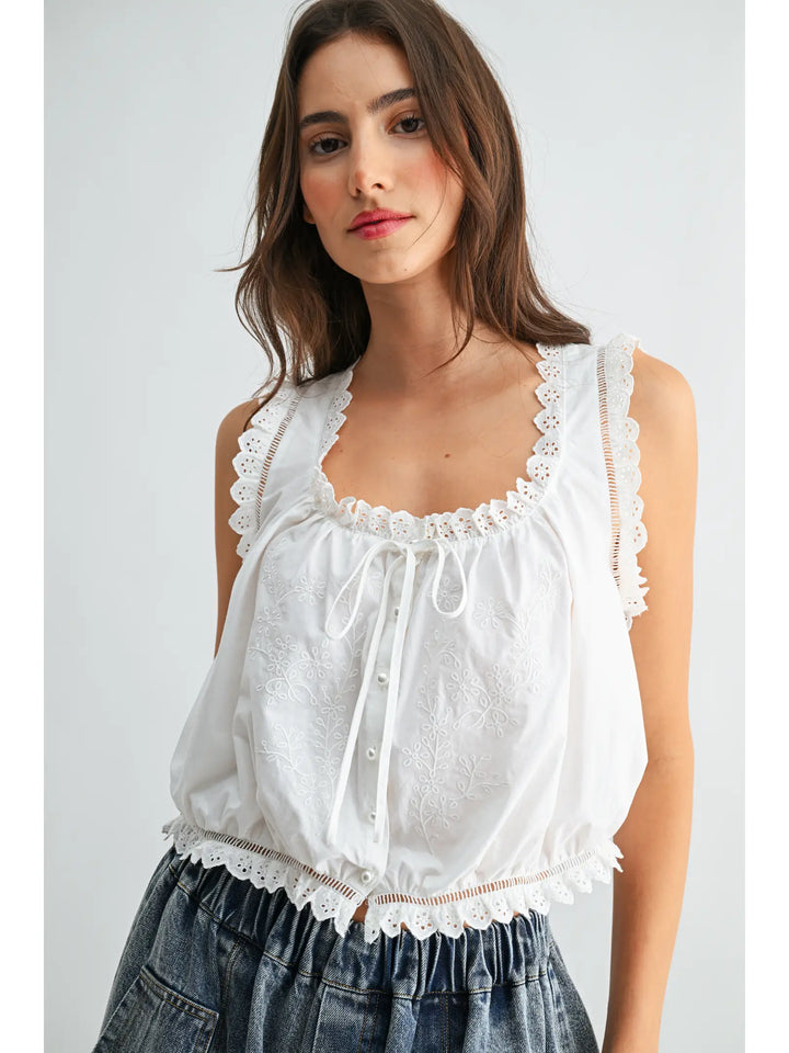 Embroidered Broderie Anglaise Cotton Top